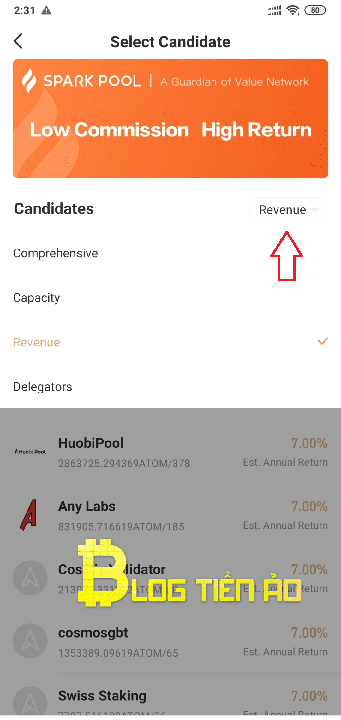 Bộ lọc các pool staking